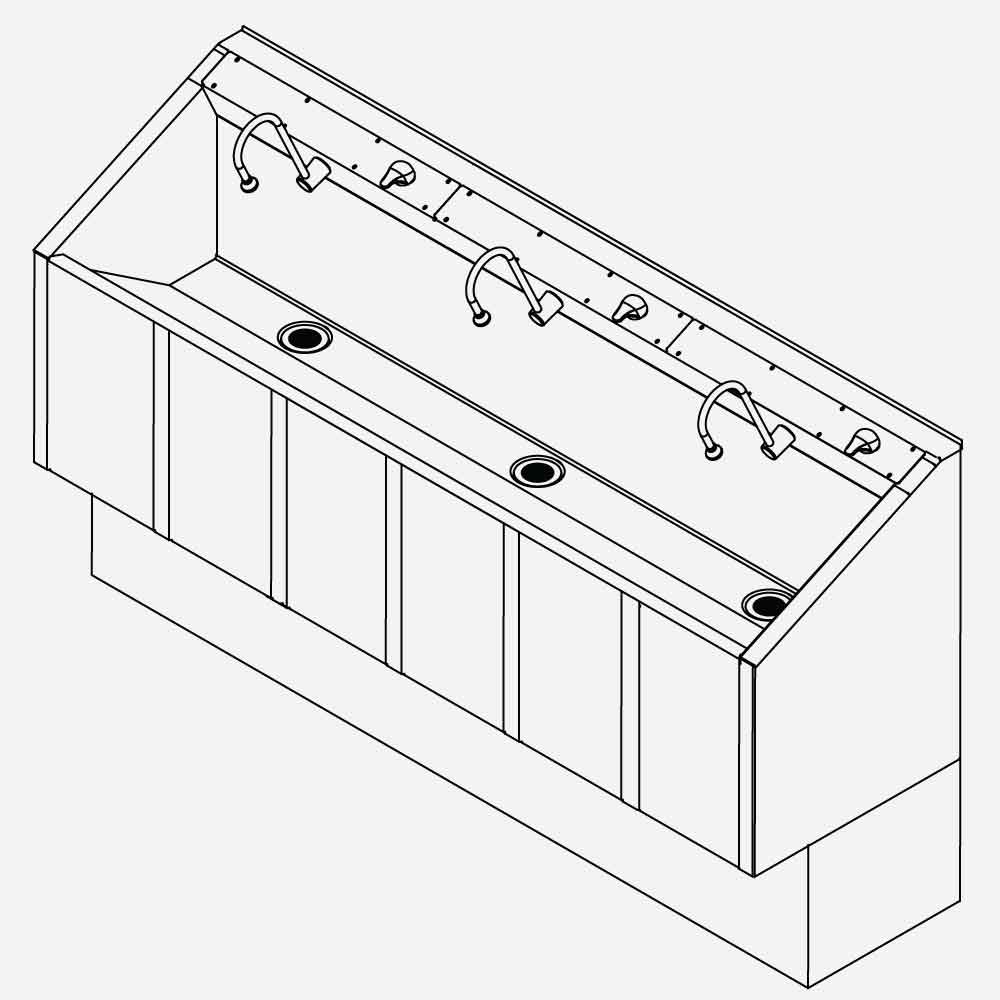 4123 ADA Scrub Sink - Stainless Steel, Three Hand Wash Stations