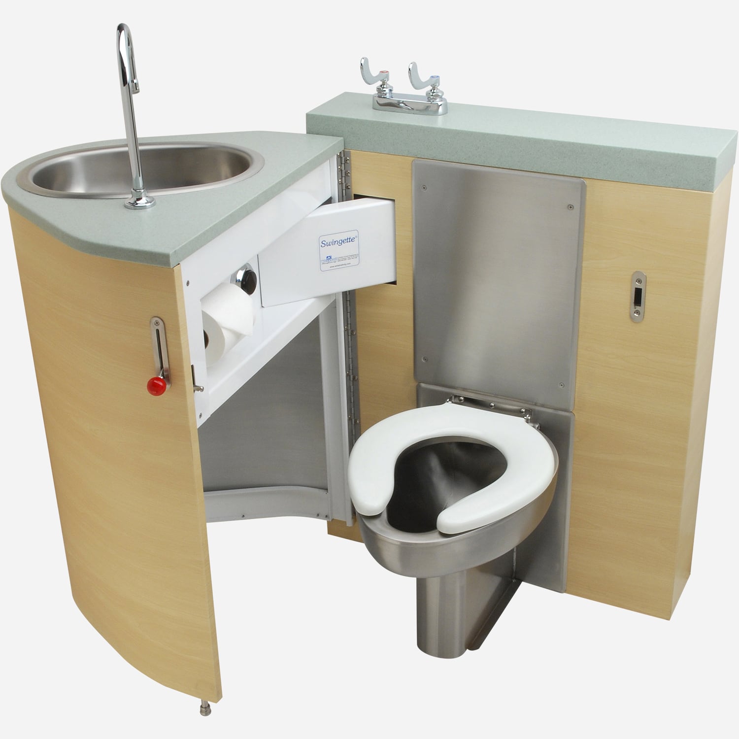 Back Waste Outlet, Fixed Toilet with Pivoting Oval Lavatory Cabinet -  Whitehall Mfg